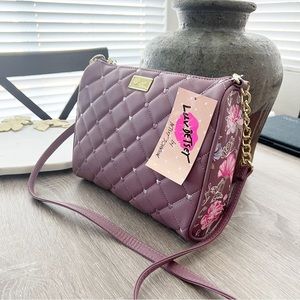 Betsey Johnson purse quilted crossbody - Mauve floral butterfly design